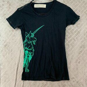 Womens Small T-Shirt Black Short Sleeve Graphic Print Mythical Creature Artistic